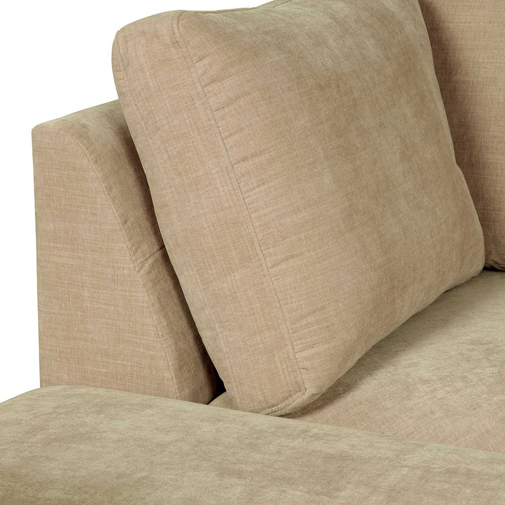 Linke Armlehne und weiches Rückenkissen des beigen Modulsofas – Philippe