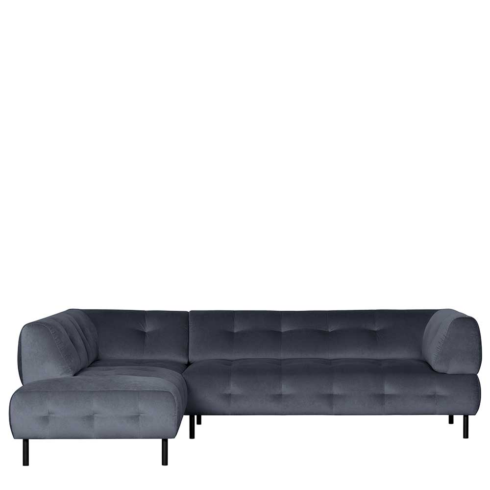 Dunkelgraues Samt L-Sofa von vorne mit linker Recamiere – Roccoss