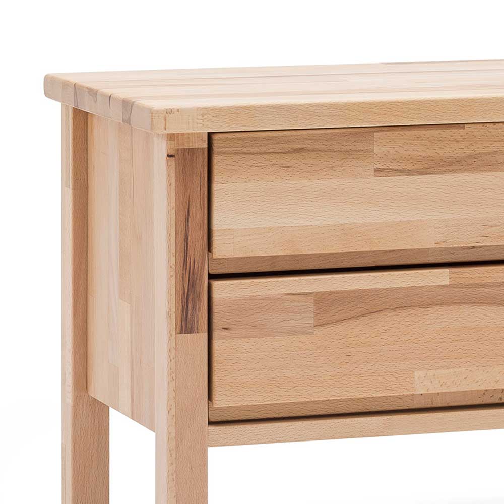 Massiver Nachttisch aus Kernbuche mit zwei Schubladen, natürliche Holzstruktur – Emena