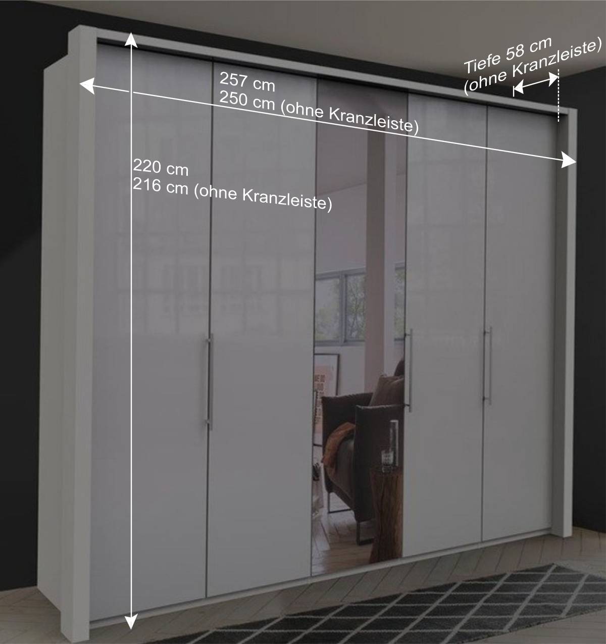 Moderner Kleiderschrank in Weiß Glas & Spiegel - Dolienca