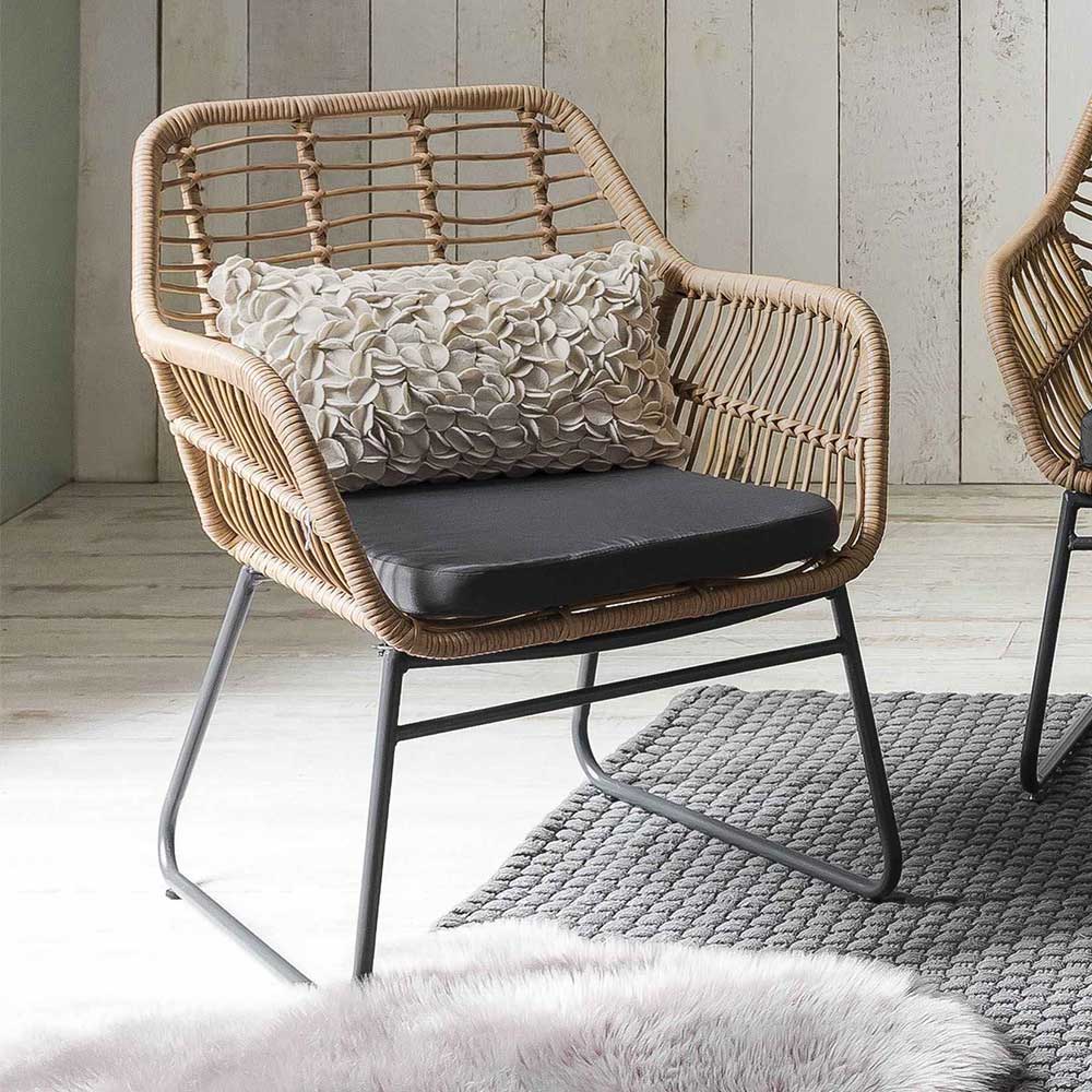 Lounge Sitzgruppe aus Geflecht in Beige - Renzo (vierteilig)