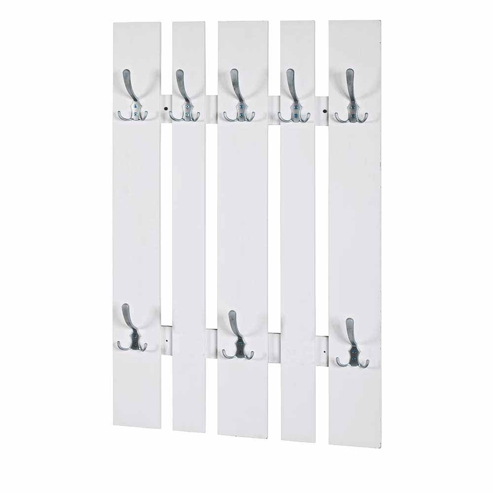 Klassisches Garderobenpaneel in Weiß 65cm breit Vaipuran mit 8 Metallhaken