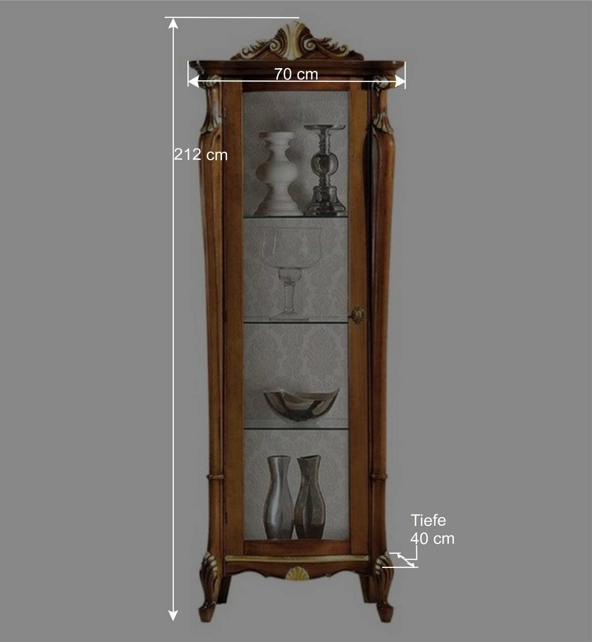 Italienische Vitrine in Nussbaum & Gold & Rot - Carlenna I