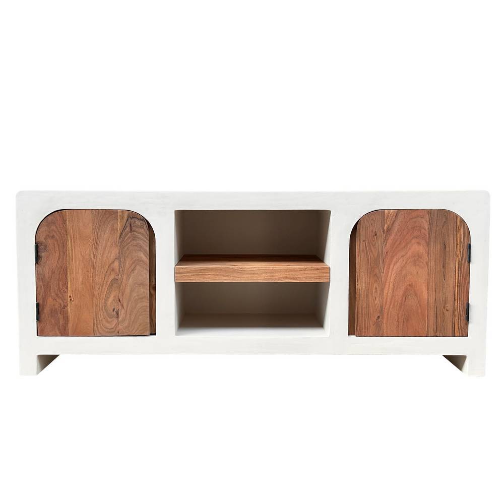 TV Lowboard in Naturweiß und Akazie - Usilvea