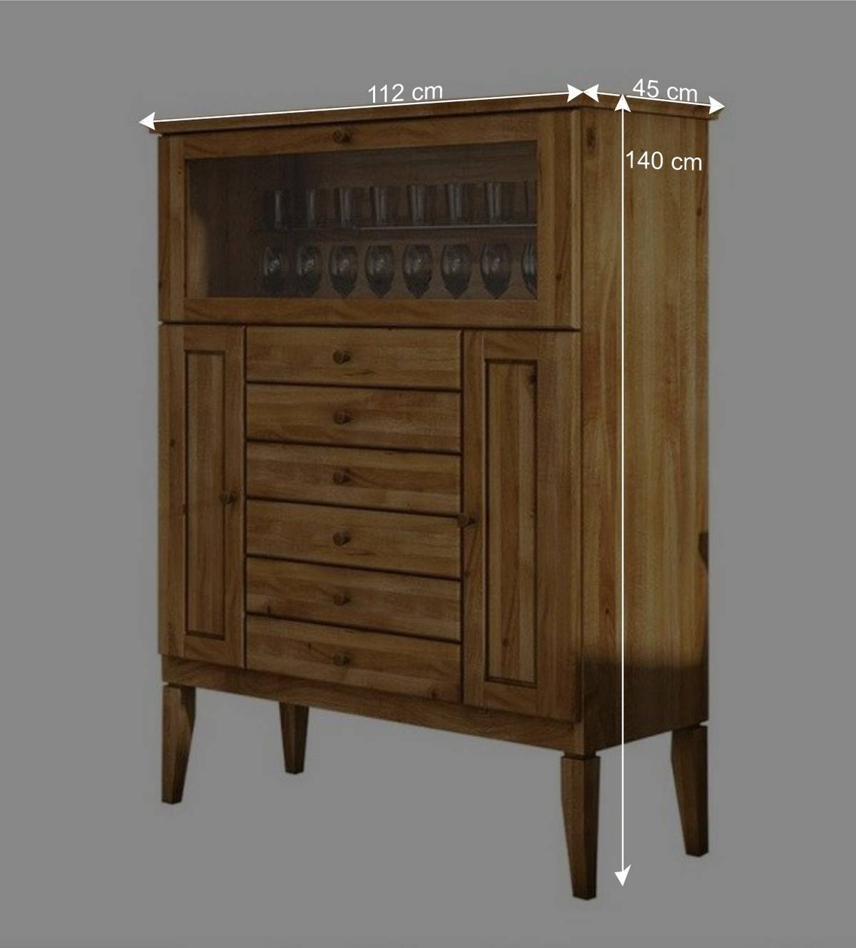 Massivholz Highboard Masdamos mit Glasklappe