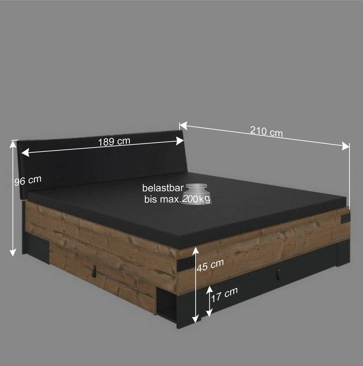 Stauraumbett in Tanne Holzoptik - Ardila