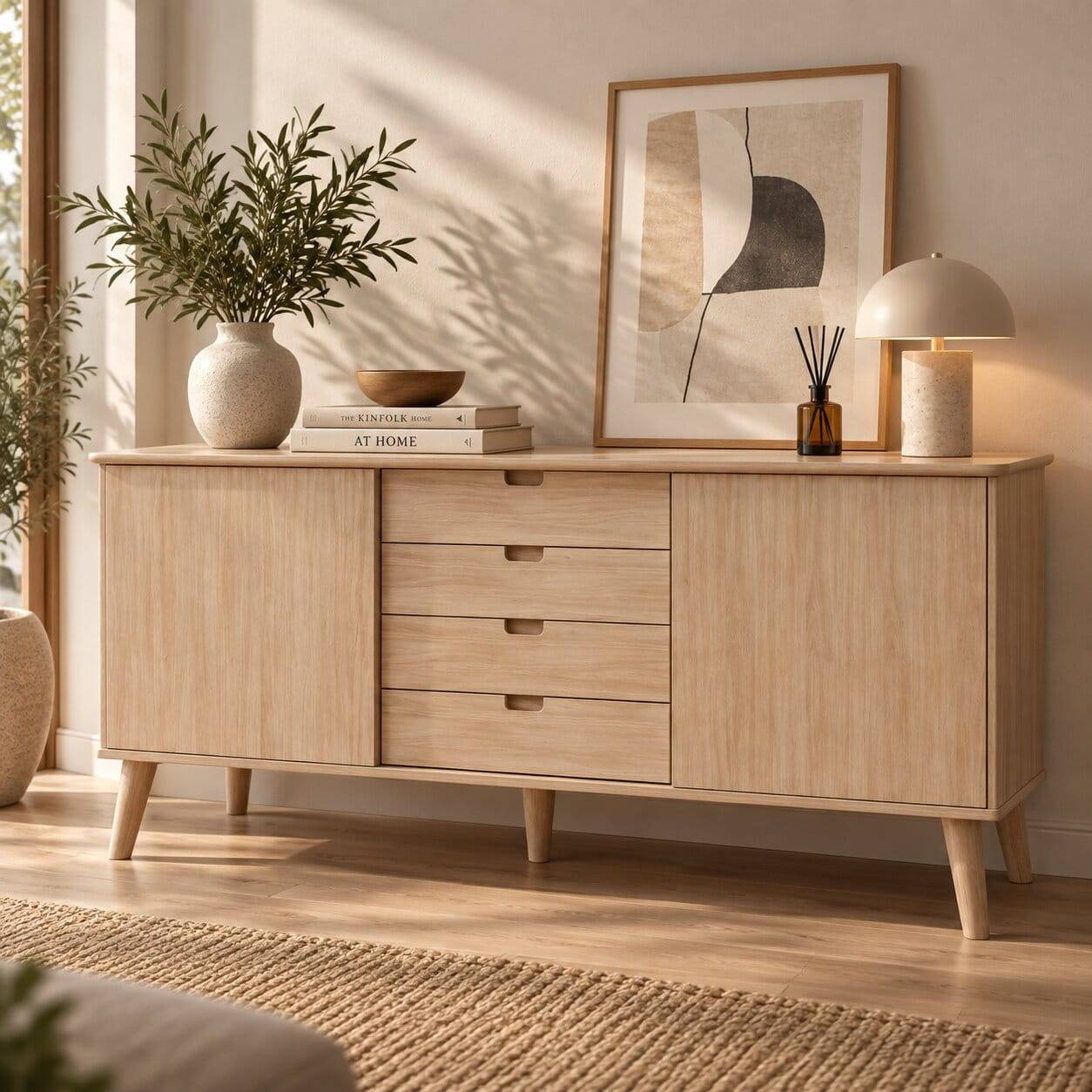Eiche Bianco Sideboard mit Schiebetüren - Saimoon