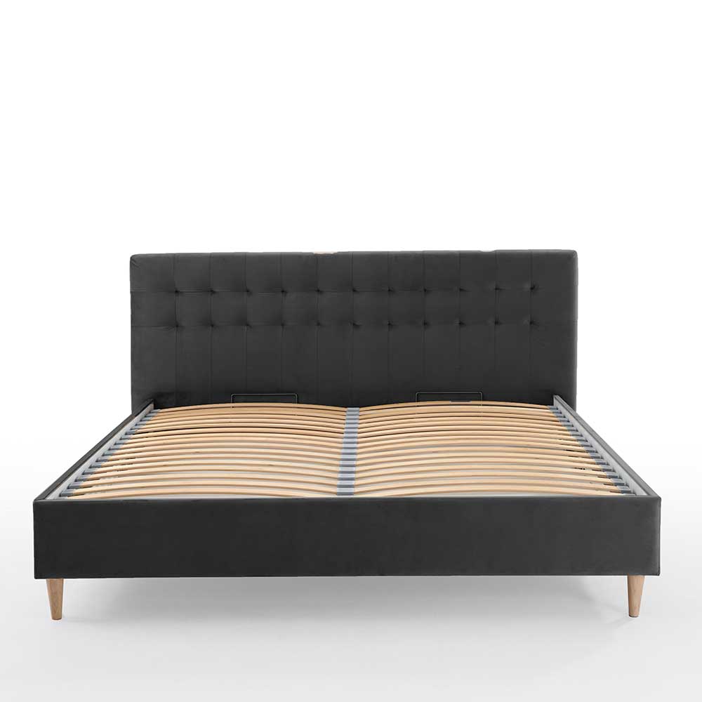 Dunkelgraues Samtbett mit Bettkasten - Evening