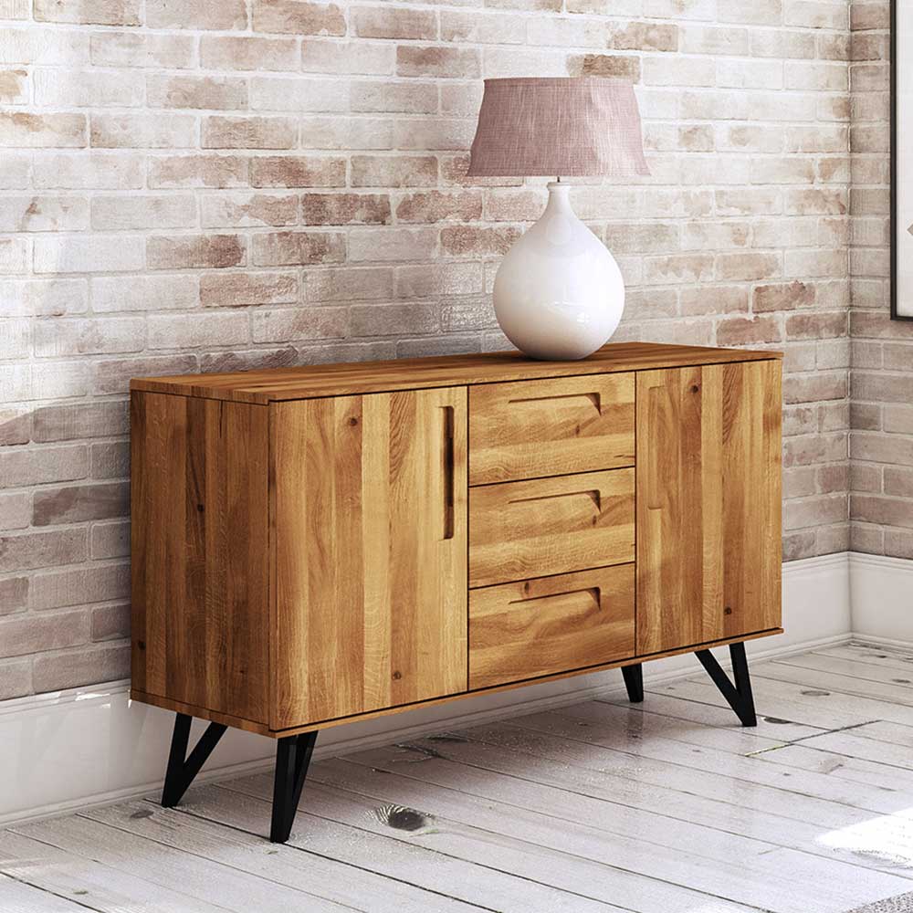 136x81x45 Massivholzkommode mit Stahlbeinen - Mandirov