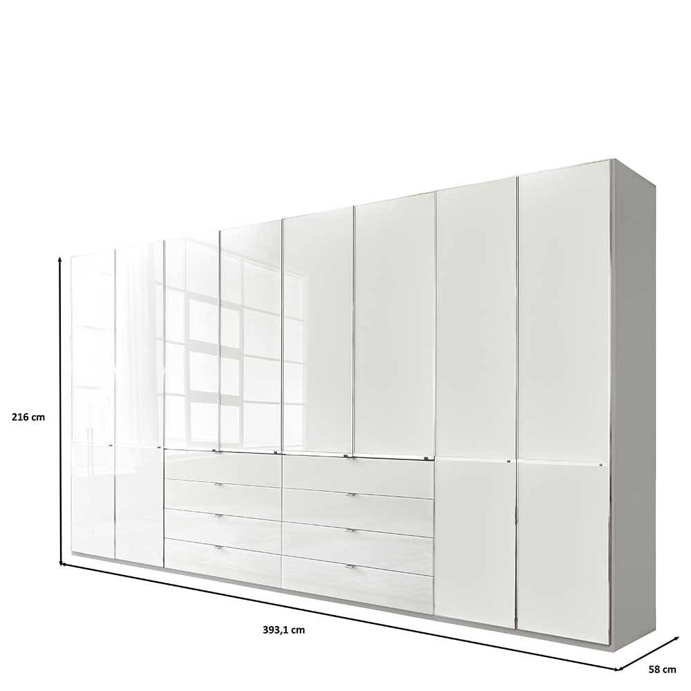 8-türiger Kleiderschrank in Weiß Glasfront - Rocca