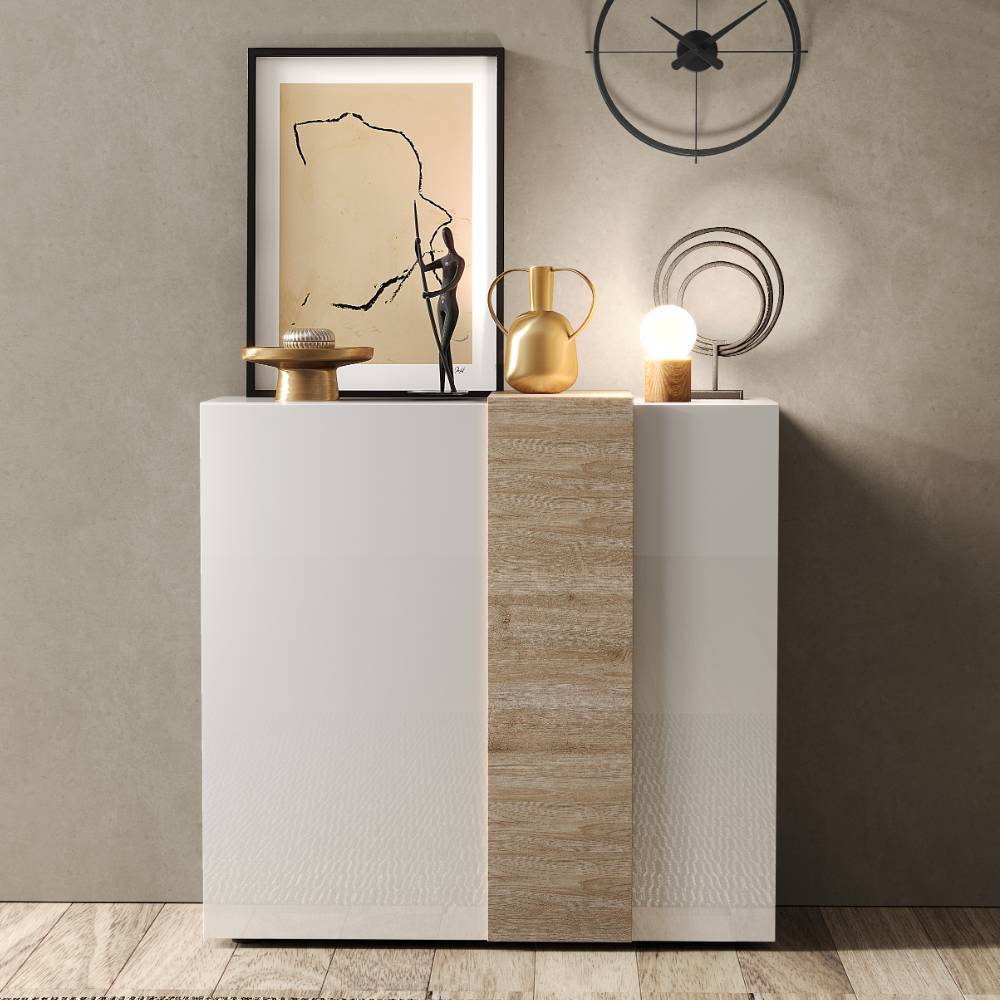 Highboard in Weiß und Wildeiche Optik - Tabea