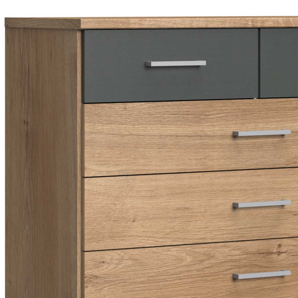Schubladenkommode mit einer anthrazitfarbenen Schublade und Seiten in Holzoptik – Leviza