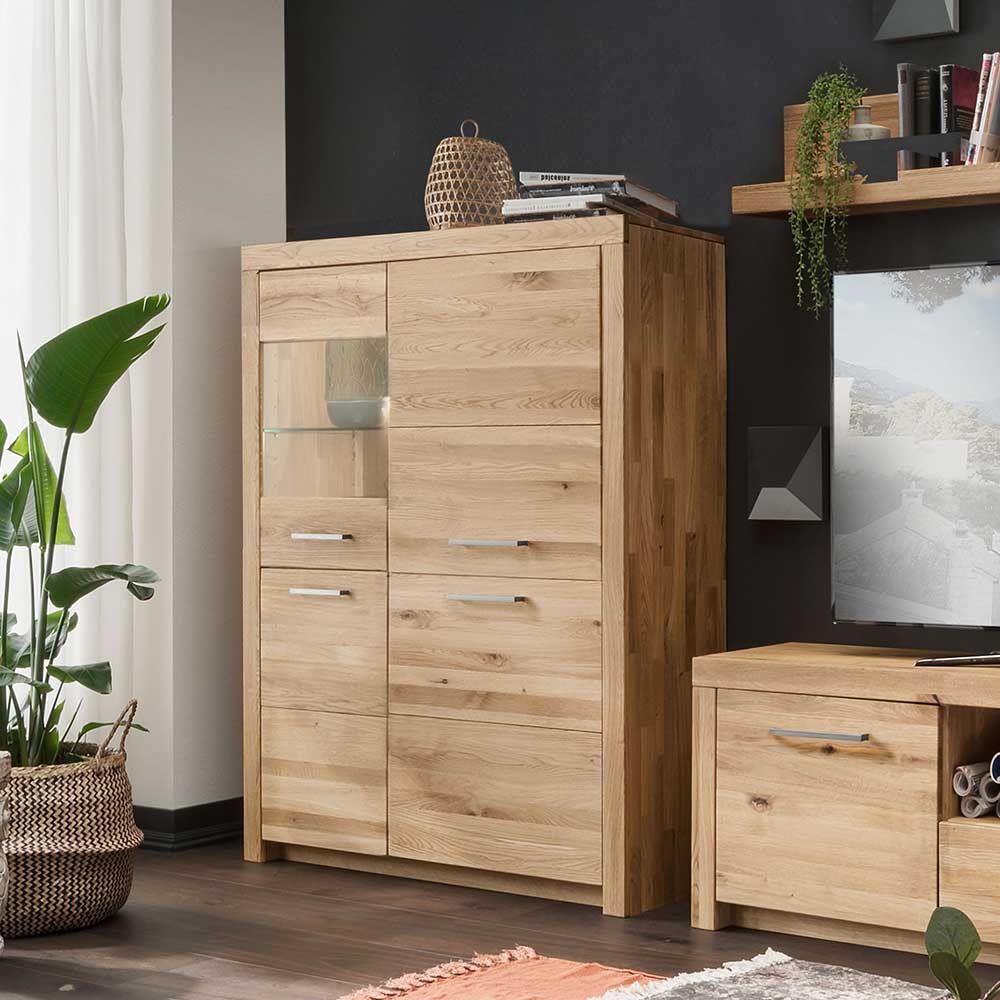 102x141x40 Highboard aus Wildeiche mit Glaseinsatz - Loitons