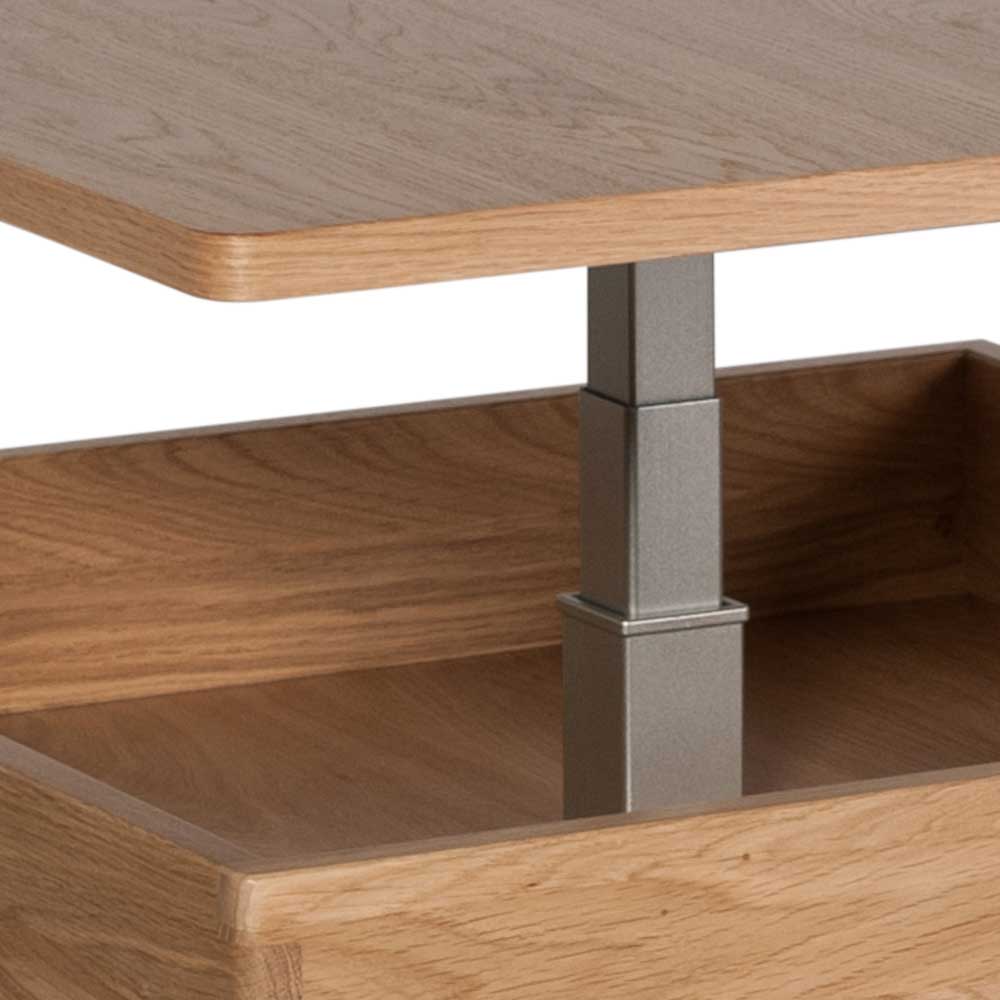 Höhenverstellbarer Couchtisch Mechanismus aus Metall mit integriertem Staufach aus Eichenholz – Sybilla IV