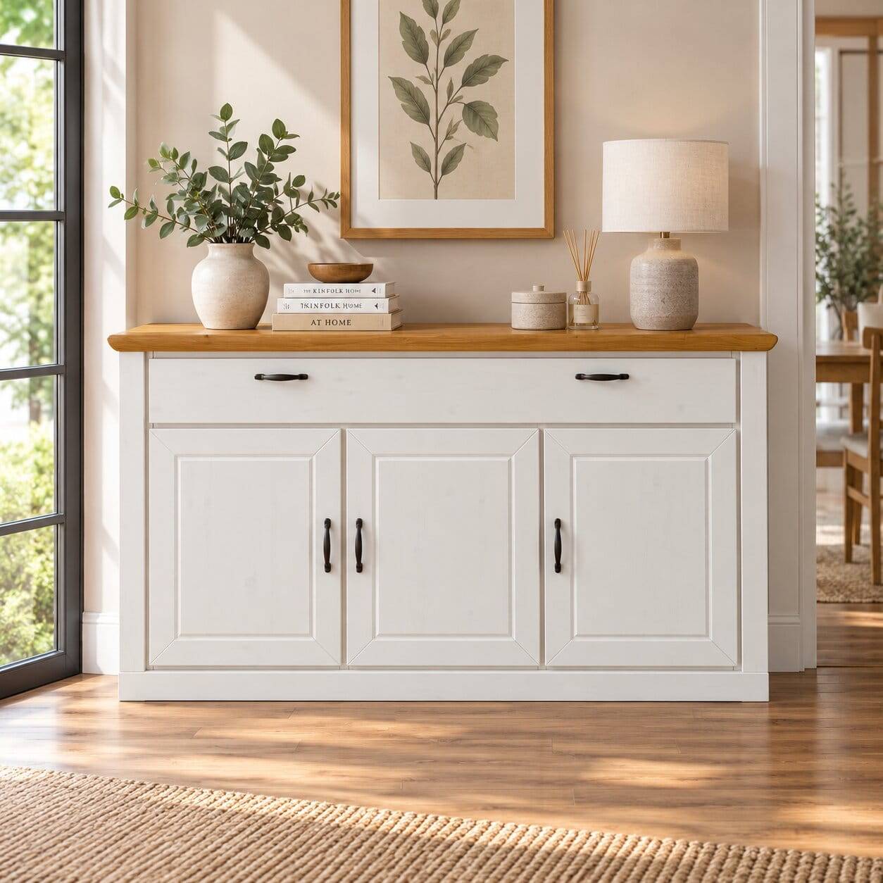 157x86x42 Sideboard in Weiß & Kiefer - Nuita