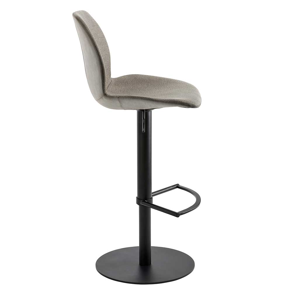 Moderner Barhocker mit grauem Stoffbezug und schwarzem Metallgestell, Seitenansicht – Bildo
