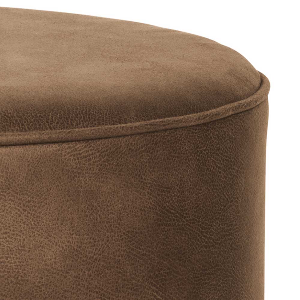 Runder Polsterhocker braun Microfaser Stoff Detailansicht Naht – Convilla