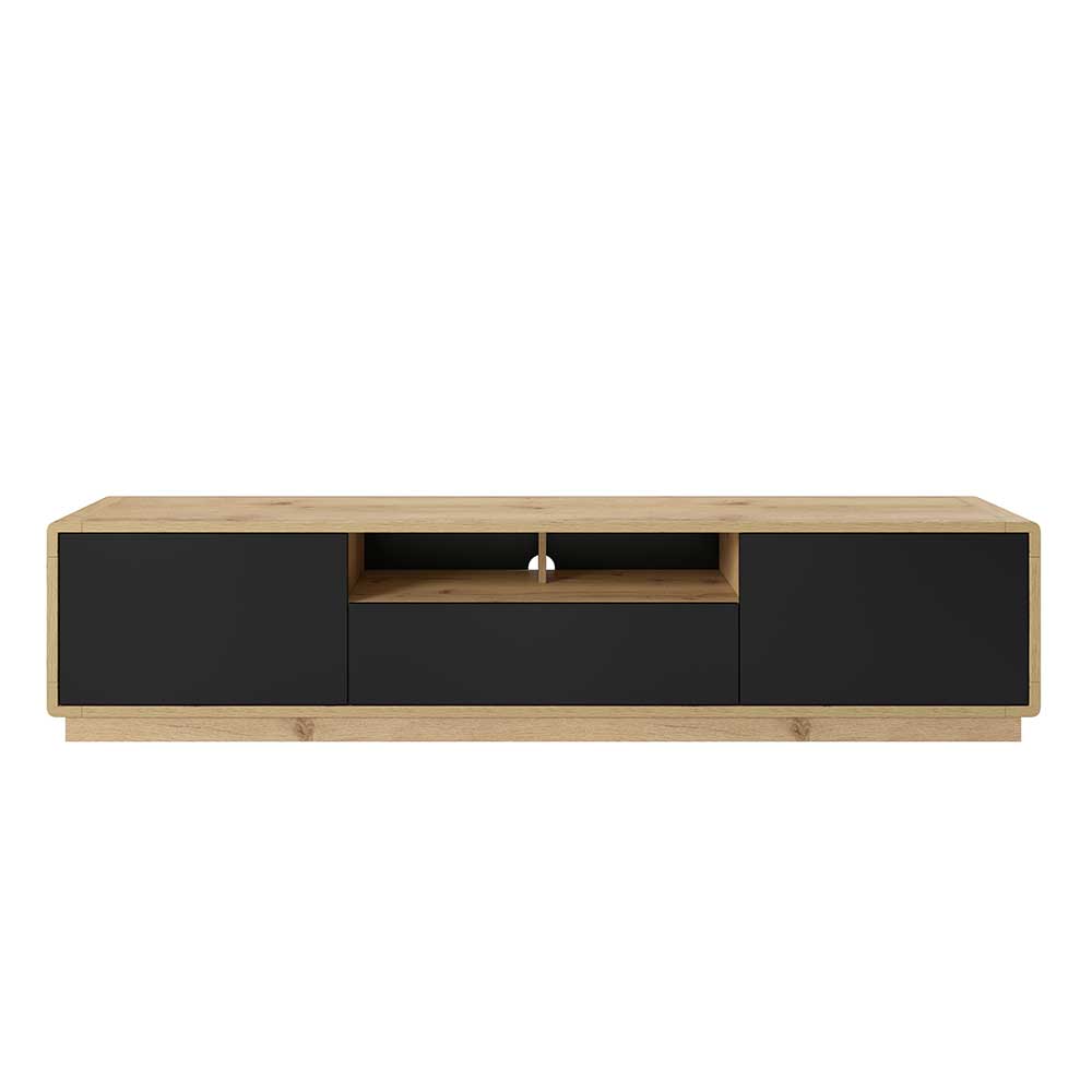 Modernes TV Lowboard 200cm in Schwarz und Wildeiche Optik für das Wohnzimmer – Ilunas
