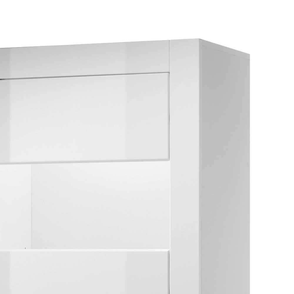 Hochglanz Vitrine in Weiß mit Beton Dekor Mextra 2-türig