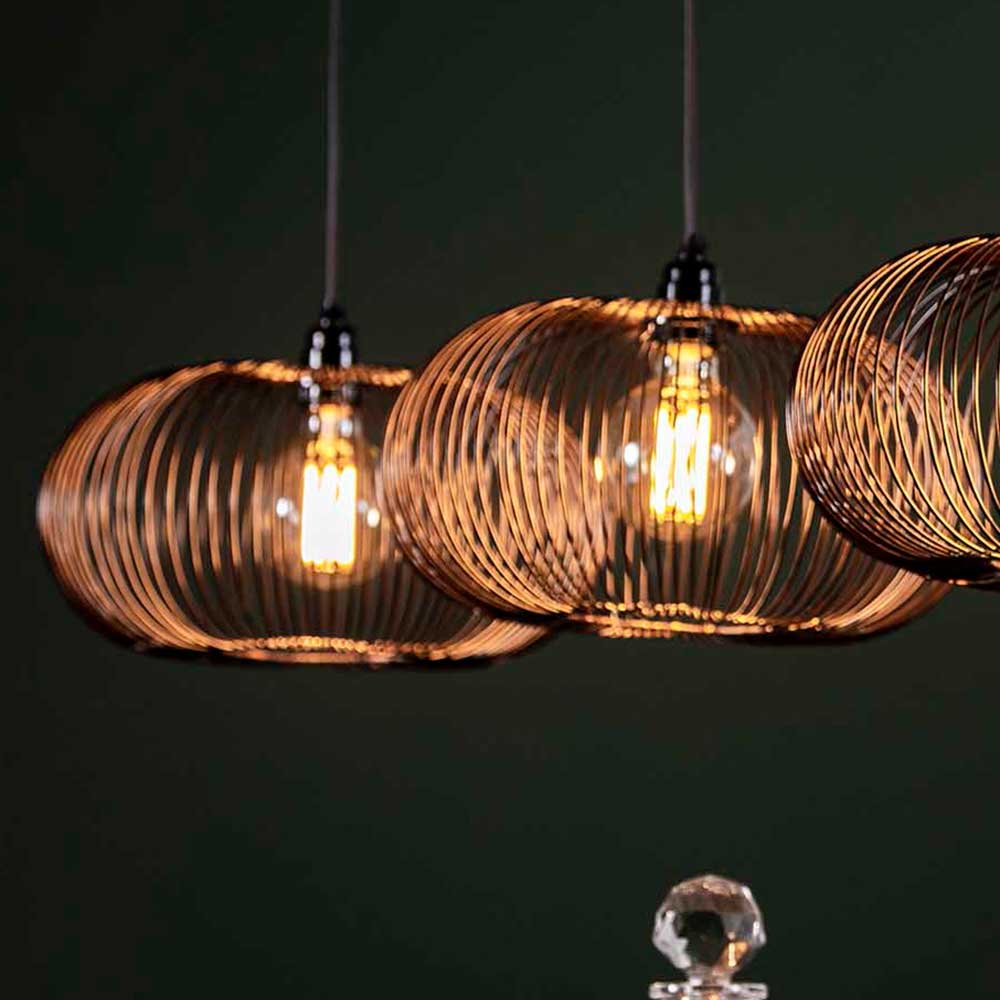 Esszimmer Pendellampe mit zwei runden Metallgitter Schirmen in dunklem Schwarz für moderne Einrichtung – Regiao