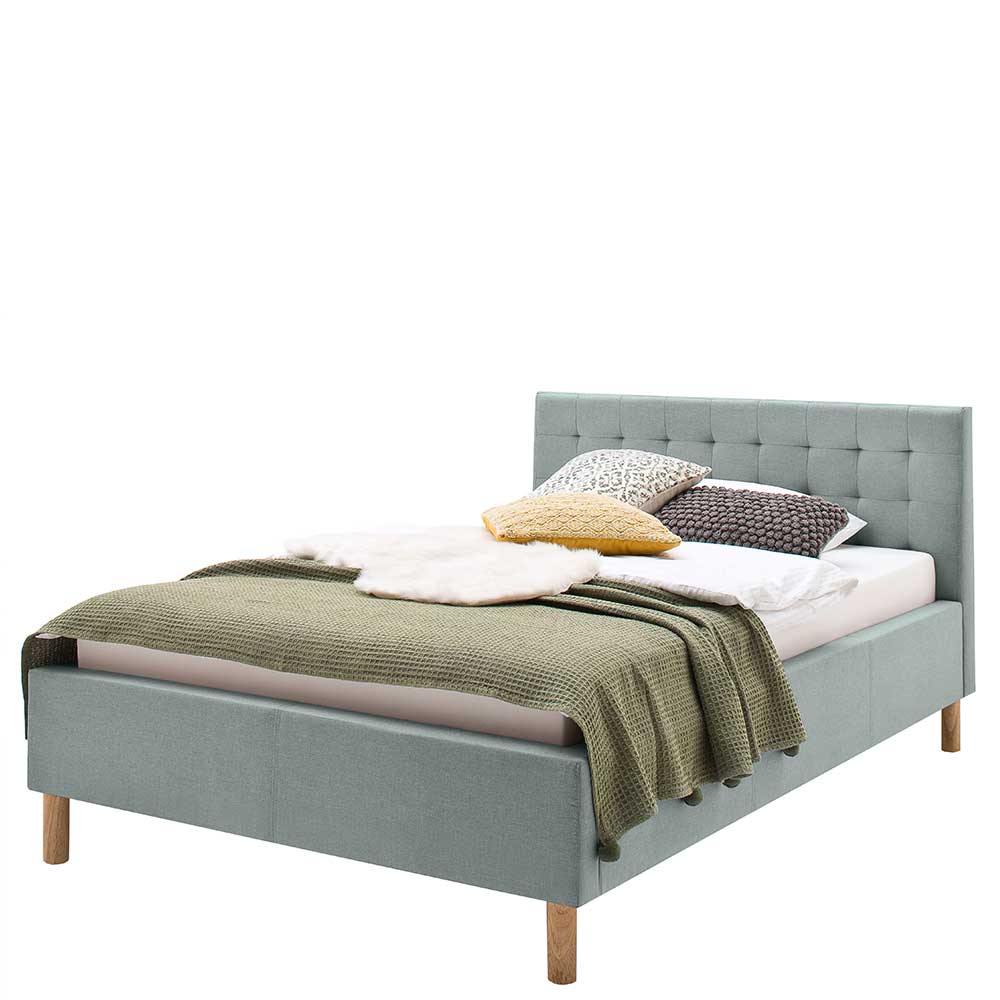 Elegantes Polsterbett in hellem Blau - Plodi