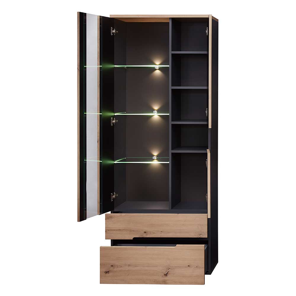 Vitrinenschrank in Wildeiche mit Grau - Kuetra
