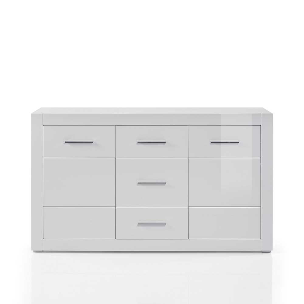 Weißes Sideboard mit Hochglanz Front Yulis & Chrom Metallgriffen
