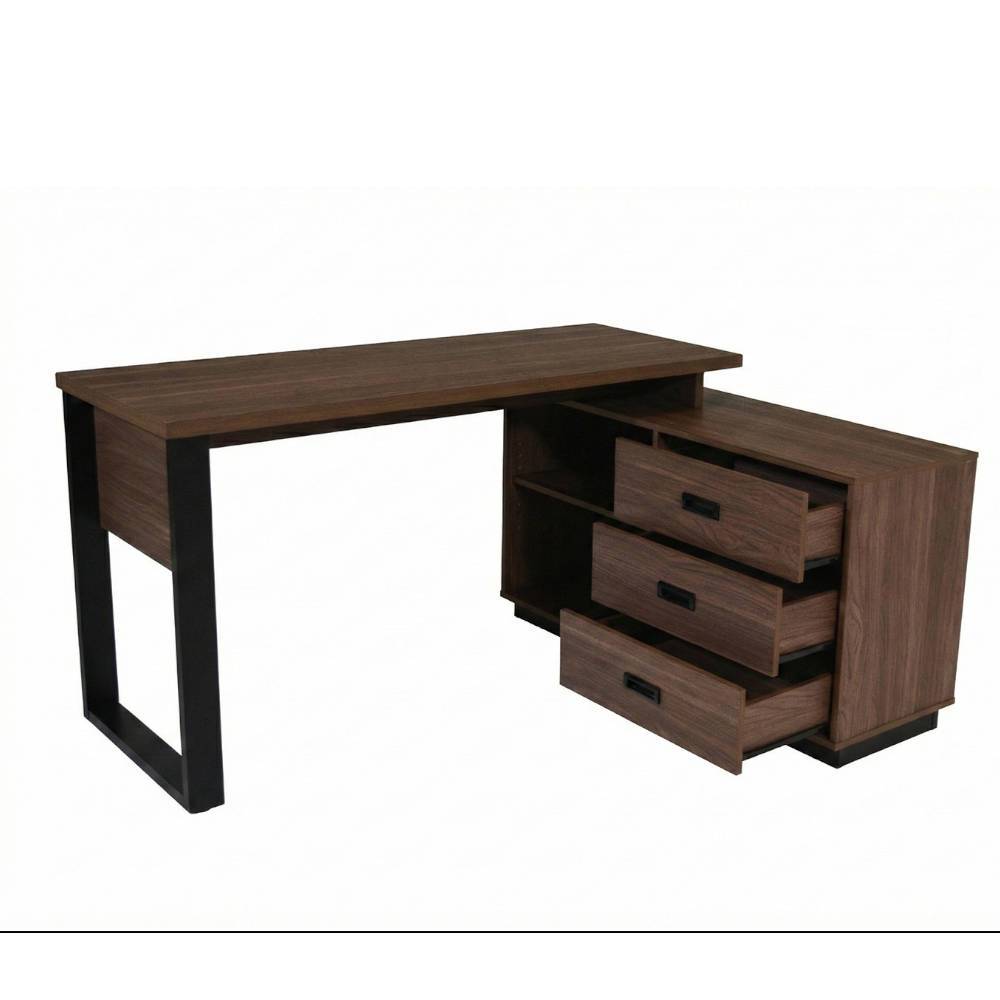 Winkelschreibtisch mit Regal in Walnuss Dekor - Loho