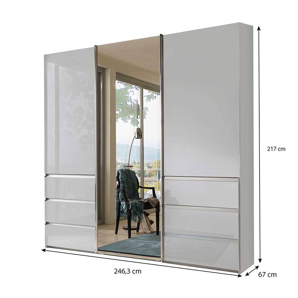 Schlafzimmerschrank mit Spiegeltür, weißen Fronten und Maßen 246,3x217x67 cm – Babaco