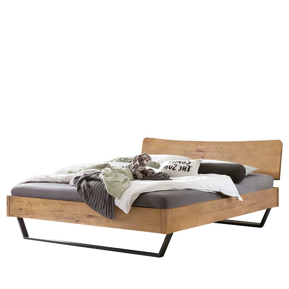Wildeiche Holzbett 140x200 mit Stahl - Viralus