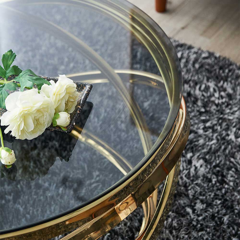 Runder Design Couchtisch mit Rauchglas Platte - Atlona