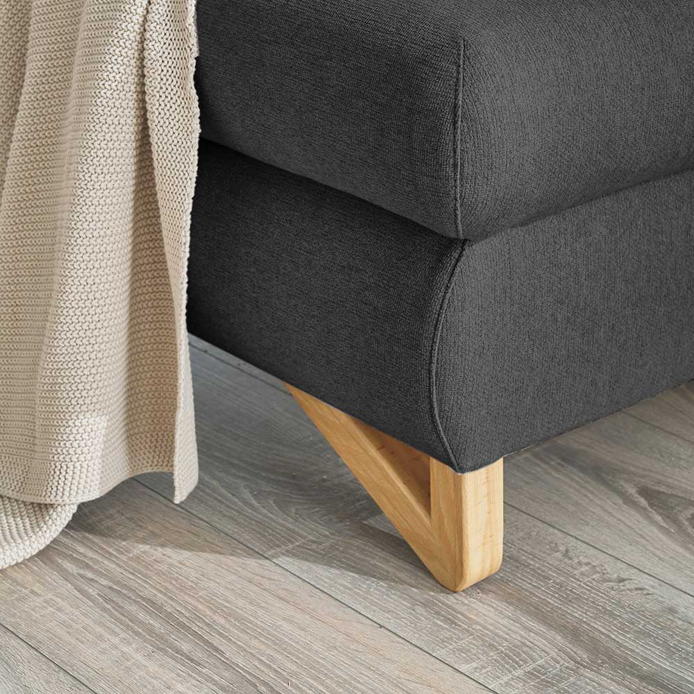 Velours Ecksofa in Anthrazit mit Buche - Baonga