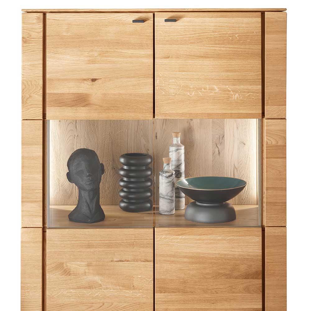 99x127x42 cm Wildeiche Highboard mit Rauchglas Einsätzen - Cibao