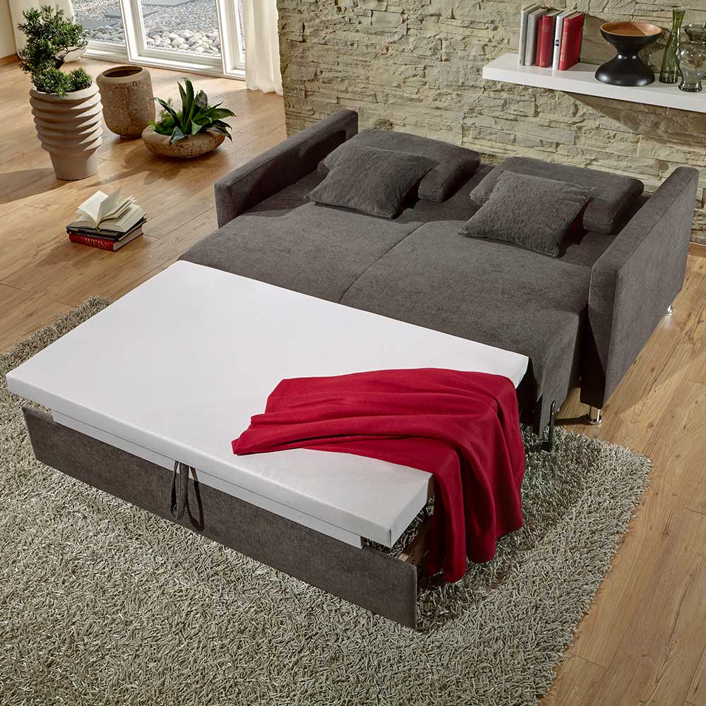 Klappsofa in Dunkelbraun Stoffbezug - Jovena
