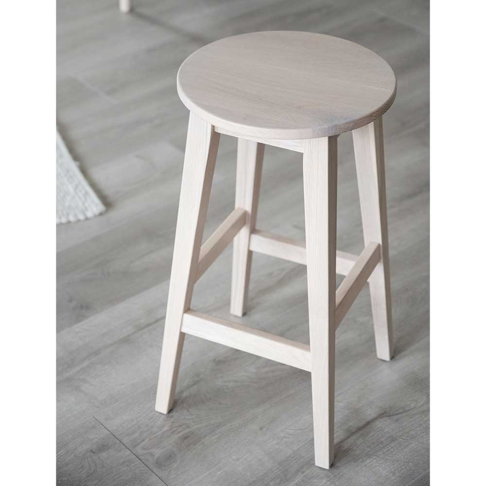 Runder Barhocker in White Wash - Boju (2er Set)