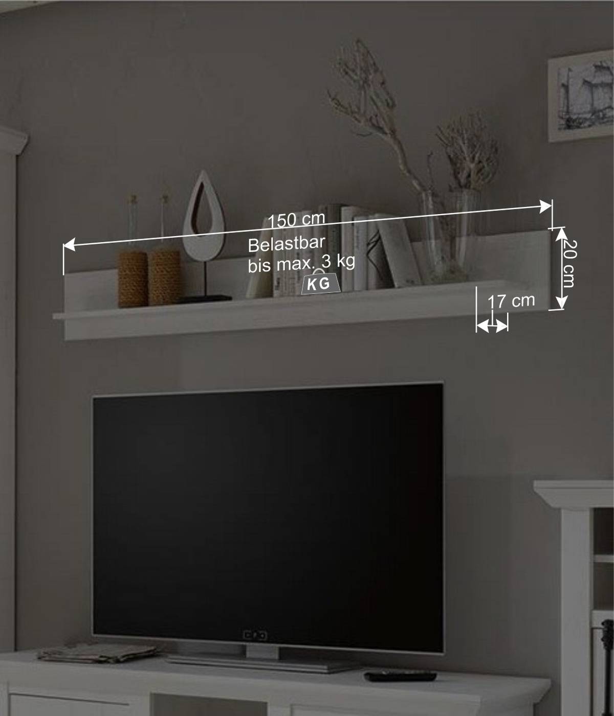 Landhaus Wohnzimmer Möbel in Weiß - Chelles (vierteilig)