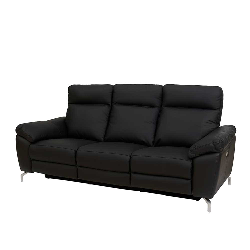 Moderne schwarze 3-Sitzer Relaxcouch mit Lederoptik für das Wohnzimmer – Vlatkura