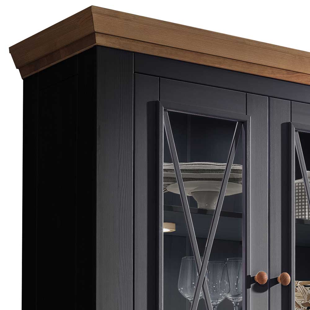 Country Vitrinenschrank in Grau & Eichefarben - Ustricia