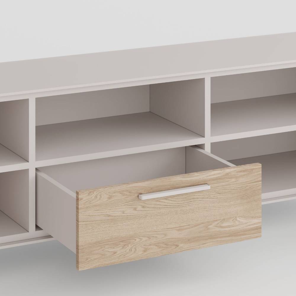 TV-Lowboard in Kreideweiß und Eiche Bianco - Loca
