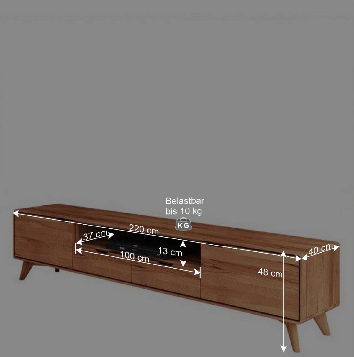 220cm breites Lowboard für TV aus Kernbuche - Junola