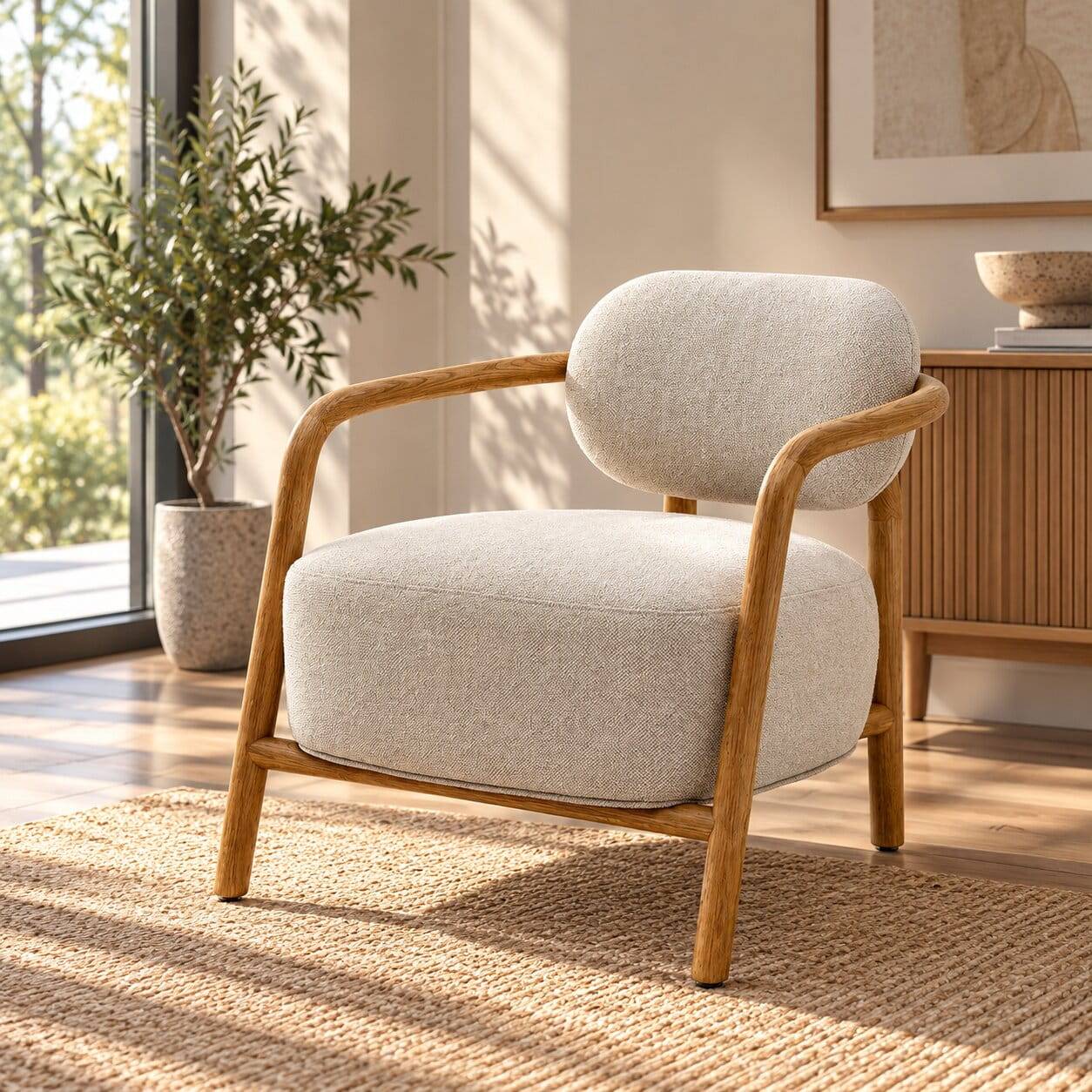 Skandi Design Sessel aus Chenille und Massivholz - Yilton
