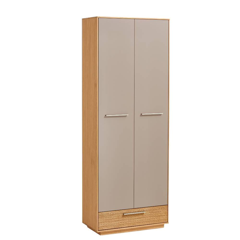 Moderner Garderobenschrank in Taupe und Eiche Bianco mit Schublade – Barcelos