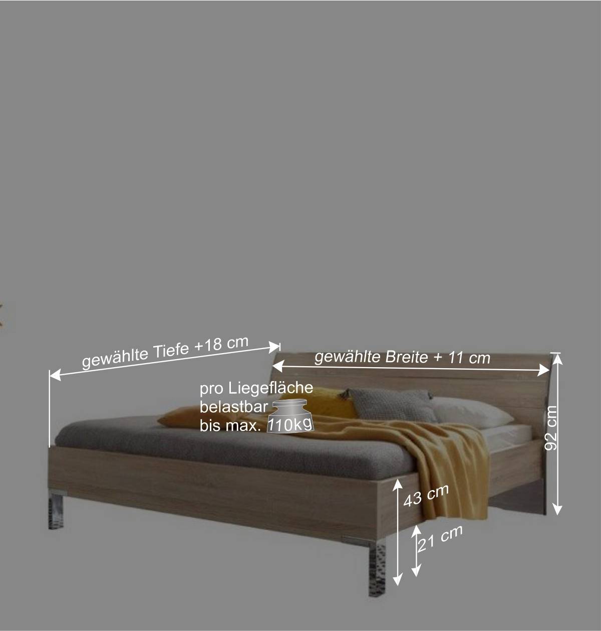 Design Bett Agosta in Eiche Sägerau