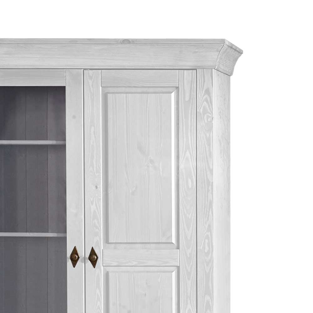 Schrank Vitrine Satumare in Weiß Kiefer teilmassiv