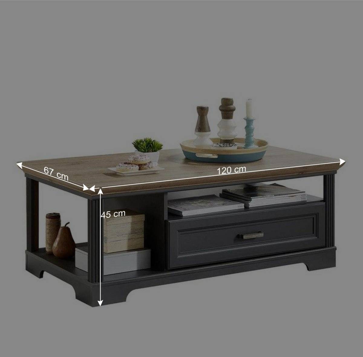 120x45x67 Landhaus Couchtisch in Grau - Thumbs