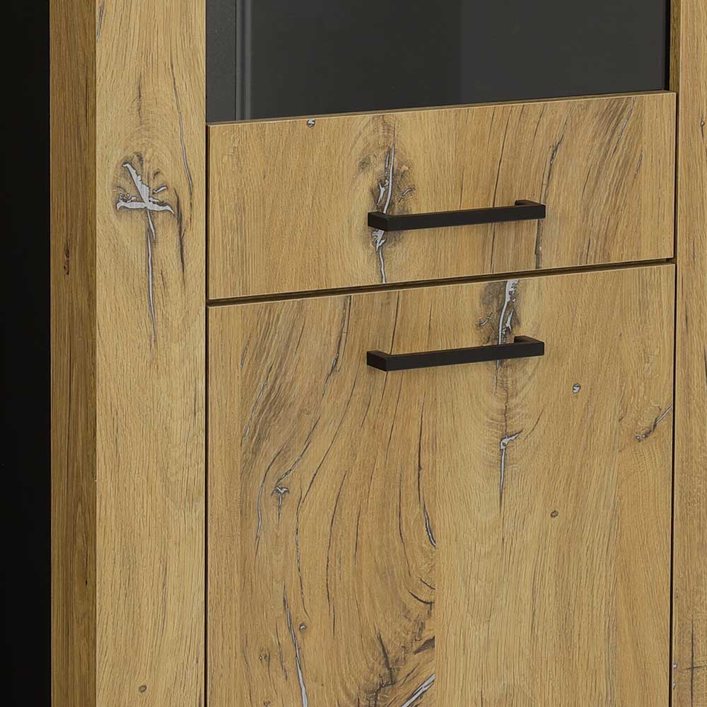 60x190x38 Vitrinenschrank in Zinneiche NB - Traudarian