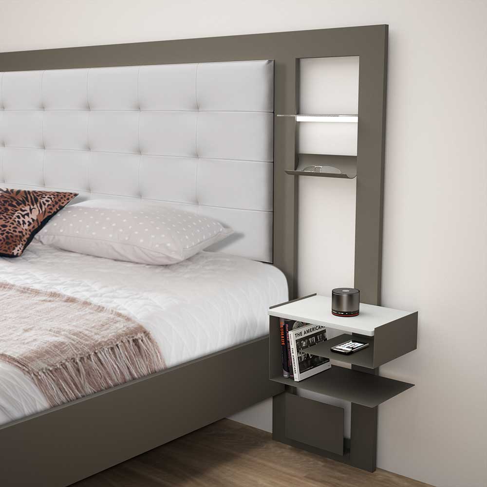 Designbett Niridena in Grau Weiß