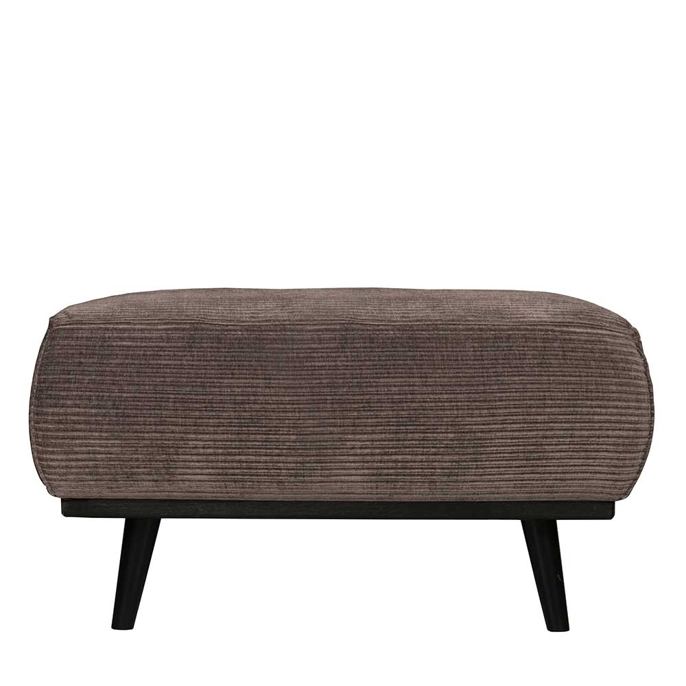 Moderner Wohnzimmer Hocker in Taupe Strukturstoff mit vier schwarzen Holzfüßen – Jemain