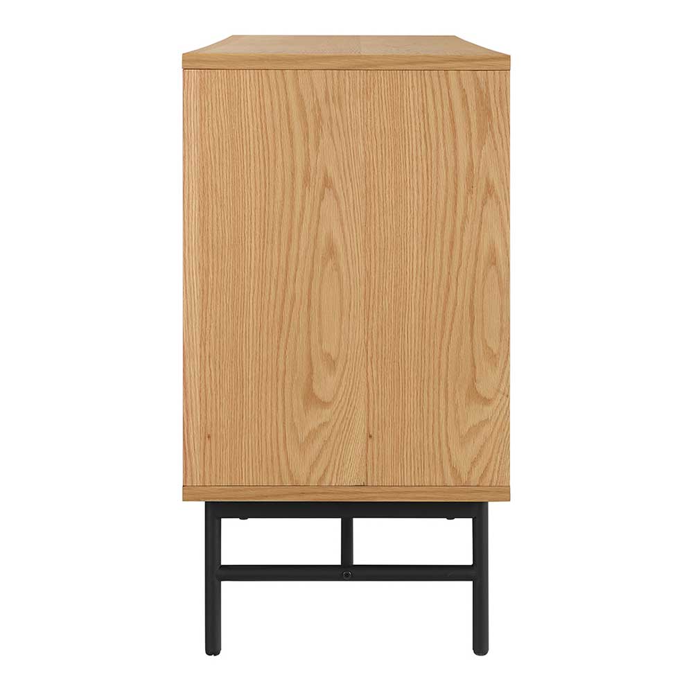 Modernes Sideboard aus heller Eiche mit schwarzem Untergestell in der Seitenansicht – Piassona