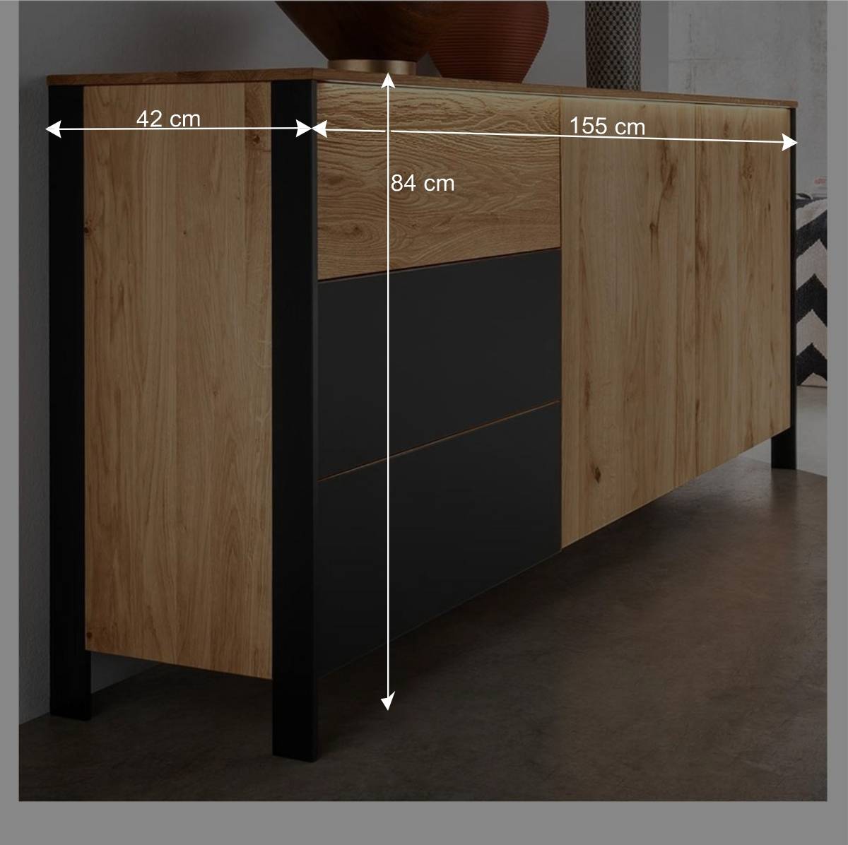 Modernes Wildeiche Sideboard mit LED Licht - Viligrana